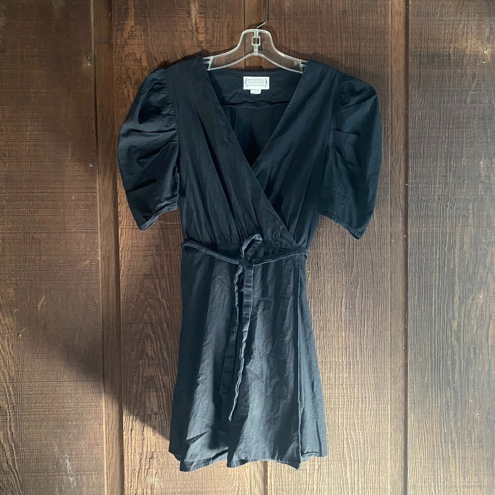 Loveriche Women's Short Sleeve V-Neck Mini Wrap Tie Black Dress Size Large